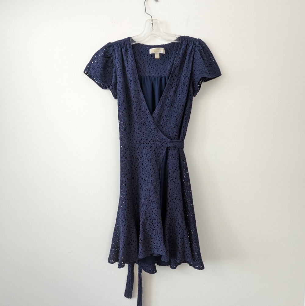 Women's Michael Kors Navy Lace Wrap Dress - Size XS